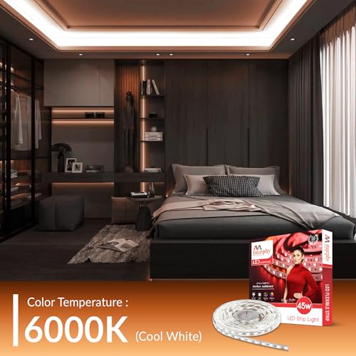 Image of Murphy 45W LED Strip Light 2835 High Lumen 5 Metre (240 LEDs /Mtr) Cool White - 12V DC 10A Driver Included | Cove /False Ceiling /Decor Light (Pack of 5, 1-Year Warranty)