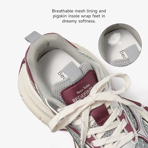 Image of BEAU TODAY Women's Walking Shoes, Chunky Platform Fashion Sneakers for Women, Comfortable Casual Lightweight Lace-up Gym Workout Athletic Tennis Shoes