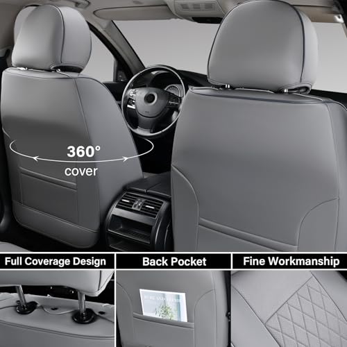 Image of Coverado Tacoma Leather Seat Covers, Front Car Seat Covers Custom Fit for 2016-2023 Toyota Tacoma Double & Crew Cab, Covers Seat Protector for Tacoma Accessories (Gray)