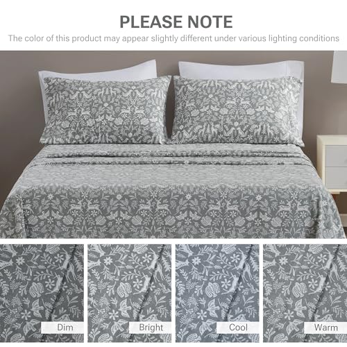 Image of True North by Sleep Philosophy Flannel Sheets Queen Size, Cozy 100% Cotton Flannel Bed Sheets, Ultra Soft Cute Sheet Set, Novelty Print Themed Cold Weather Warm Bedding Set, Sage Winter Fauna, 4 Piece