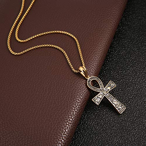 HZMAN Stainless Steel Large Ankh Cross Pendant Ancient Egyptian Hieroglyphic Symbol 22+2 Inch Chain4