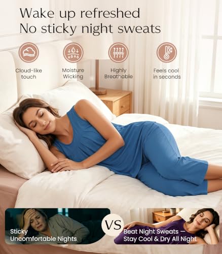 Image of NACHILA Bamboo Viscose Cooling Pajamas for Women, Tank Top and Capri Pants