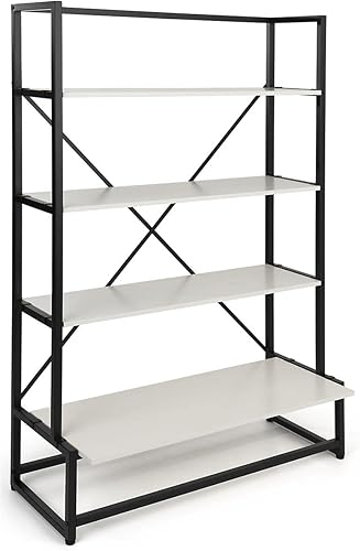 Displays2go Exhibición de estantería portátil con 4 niveles, de pie, madera de paulownia - blanco (SMPSU1SU)