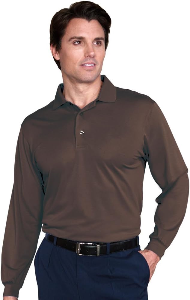 Monterey Club Men's Pique Long Sleeve Solid Polo Shirt #1051