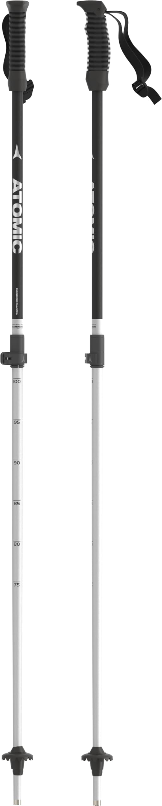 Atomic AMT Jr Bâtons de Ski télescopiques - Noir/argenté - Longueur 75-105 cm - 3 bâtons de Ski en Aluminium de qualité supérieure - Poignée Ergonomique JR sur Le bâton - Dragonne Essential - Bâtons
