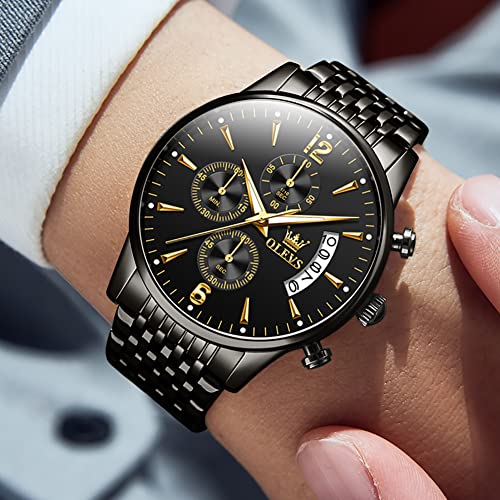 Image of OLEVS Mens Watches Chronograph Business Dress Quartz Stainless Steel Waterproof Luminous Date Wrist Watch