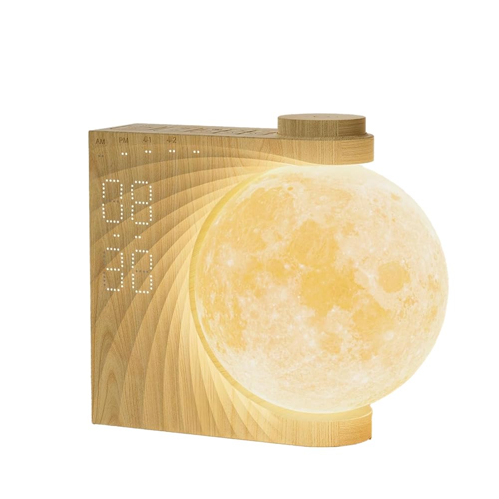 UDSKNV[KSL Automatic Rotation 3D Moon Lamp with RGB 8 Colors, Children' S Alarm Clock, Moonlight Gift for Women, Girls and Boys