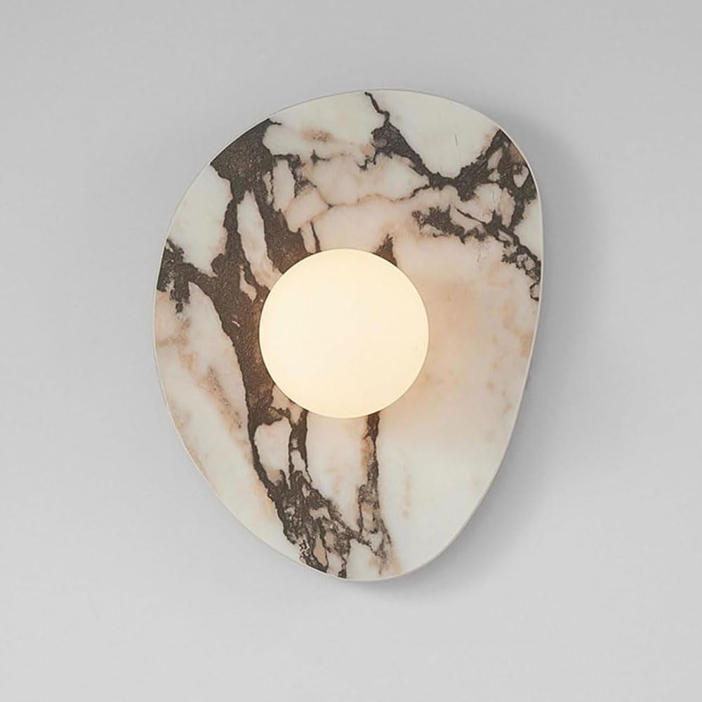 SSBHDM Modern Industrial Style Wall Sconce, G9 Light Source Glass Lampshade Wall Lamp, Natural Marble Wall Light, Restaurant Balcony Living Room Decoration Light Fixtures