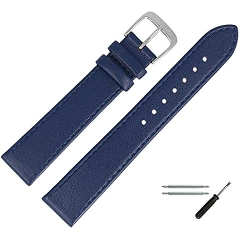 MARBURGER Blue Calfskin Leather Watch Band 18 mm with Accessories - Spare bracelet clasp silver - 7591851000120 Cover