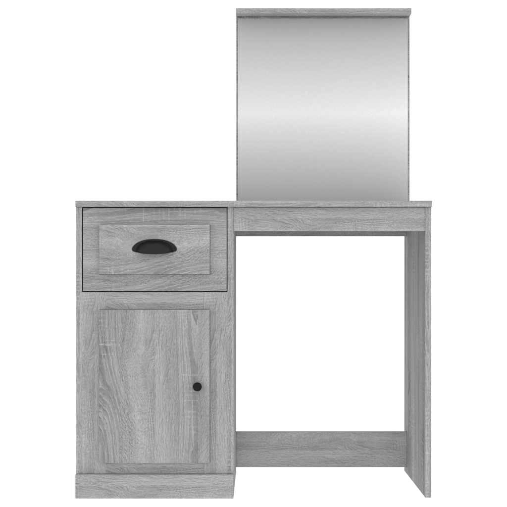 Schminktisch mit Spiegel Grau Sonoma 90x50x132,5 cm Holzwerkstoff Frisiertisch mit Schublade und Hocker Makeup Organizer, LED Beleuchtung