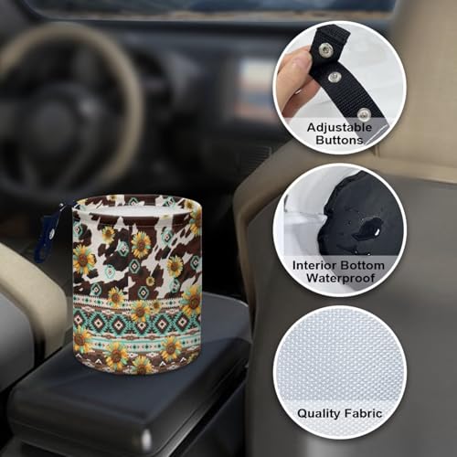 Image of Pensura Aztec Sunflowers Car Trash Storage Box Waterproof Hanging Car Garbage Bag Mini Car Interior Accessories Trash Can for Car Compatible with Most Cars,Easy to Install
