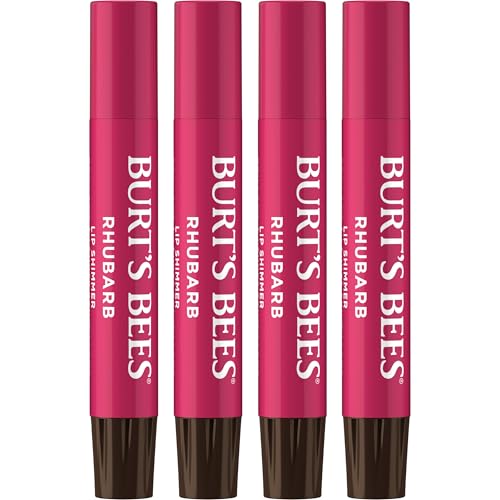 Burt's Bees Shimmer Lip Tint Set, Tinted Lip Balm Stick, Moisturizing for All Day Hydration with Natural Origin Glowy Pigmented Finish & Buildable Color, Rhubarb (4-Pack)