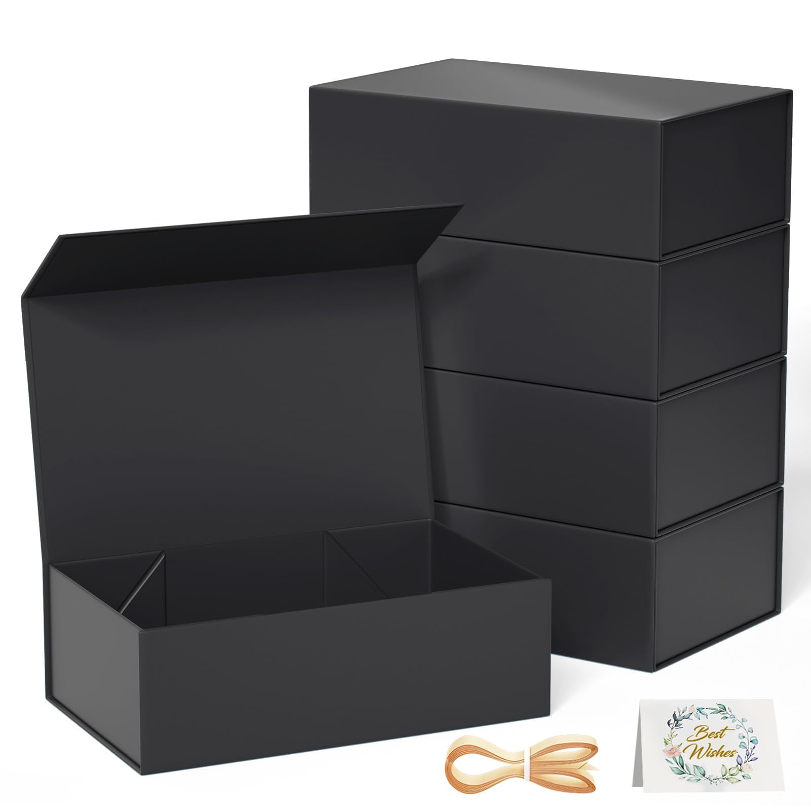 RYDDOY 5 Pack Black Gift Box, 13.8x9.5x4.3'' Large Gift Boxes with Lids