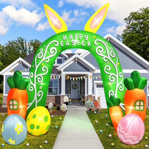 Kalolary 12 FT Pâques Gonflable Décorations Arche Gonflable avec Oreilles de Lapin œuf de Pâques et Carotte Blow Up Yard Décoration pour Pâques Party...