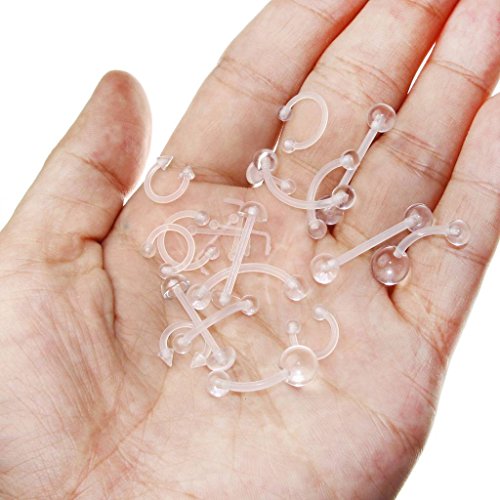 Oasis Plus 22pcs 14G 16G 18G 20G Clear Flexible Bioplast Retainer Navel Belly Ring Eyebrow Tongue Nipple Barbell Nose Lip Labret Stud2