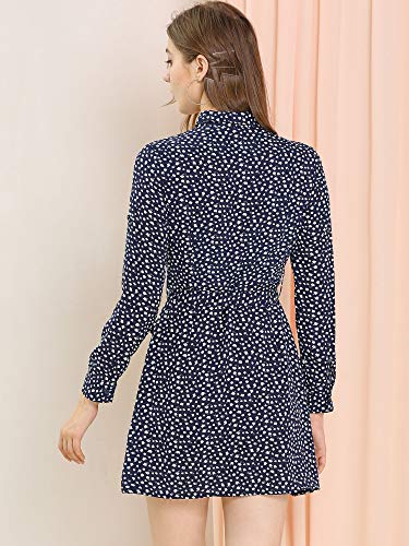 Allegra K Women's Ditsy Floral Long Sleeve Dresses Full Placket Point Collar Mini Shirt Dress Large Blue