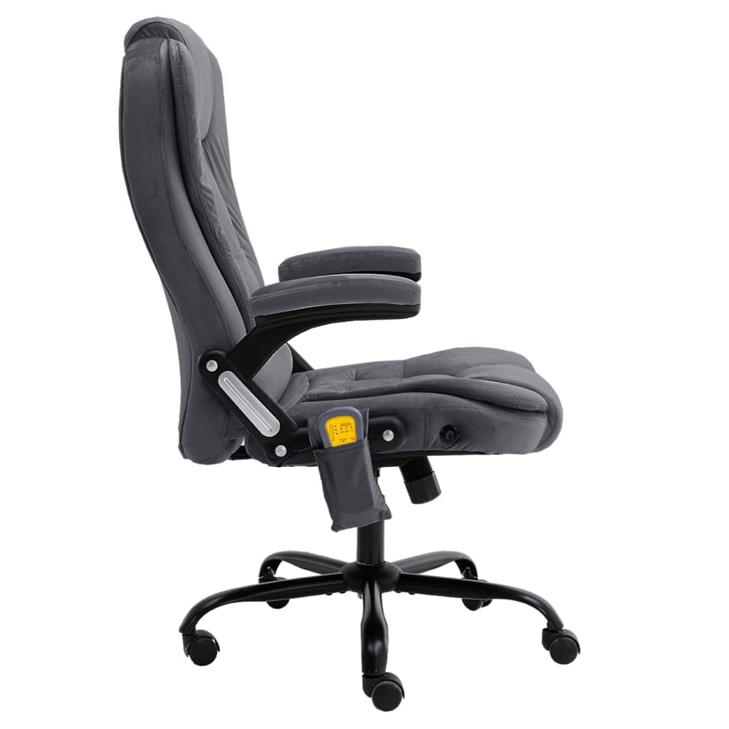 Sedia da ufficio massaggiante in velluto grigio scuro con funzione riscaldante, schienale con 4 punti di massaggio, regolabile in altezza, ergonomica, con ruote in nylon, ideale come sedia per