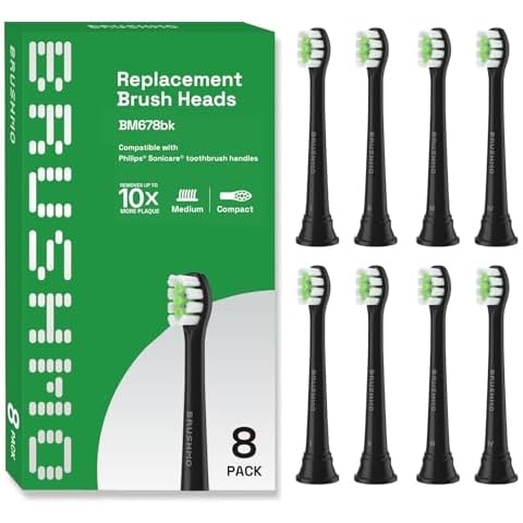 Brushmo Compact Replacement Toothbrush Heads Compatible with Philips Sonicare HX6072, Black 8 Pack Cover