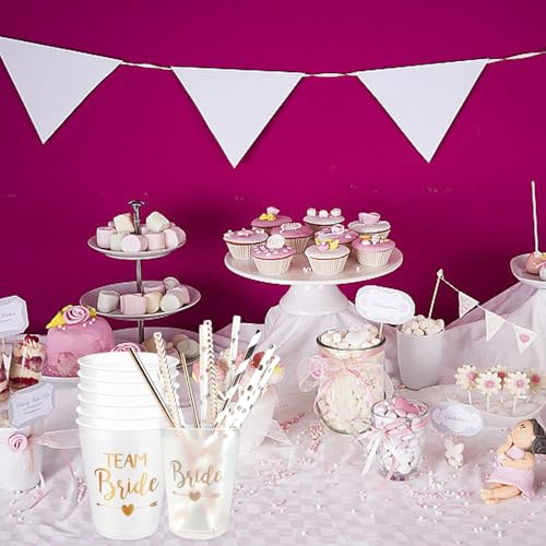 12 Stück Team Bride Becher mit 12 Strohhalme, JGA Becher Wiederverwendbar Team Bride Bachelorette Party Cup Bride Team Tassen Set für Bridal Shower Verlobungsfeier Junggesellenabschied