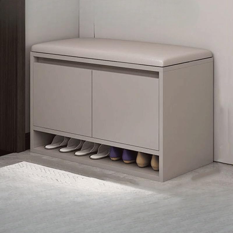 Tabouret à langer élégant en bois massif avec étagère à chaussures à 3 niveaux
