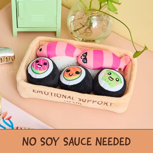 Image of Emotional Support Sushi by Relatable - Cuddly Stuffed Animals and Toys, Squishy Toys and Plushies, Great Gift Ideas for Loved Ones of All Ages - Includes 5 Plushies with Carrying Basket