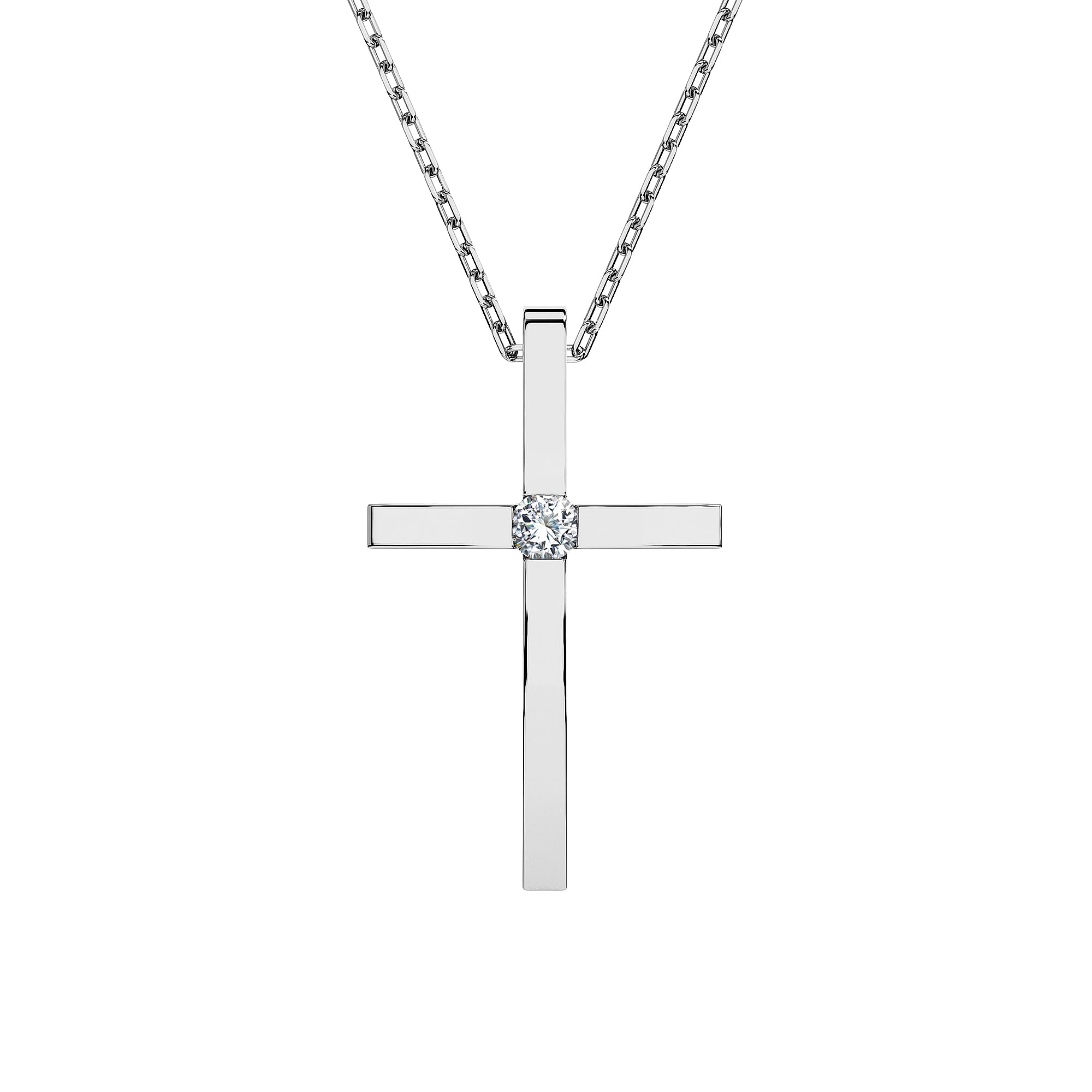 EDELIND Collana Donna con Ciondolo a Croce in Oro 14k con Diamante Solitario 0.03 ct - Catenina Forzatina per Donna e Ragazza - Regalo Comunione e Battesimo