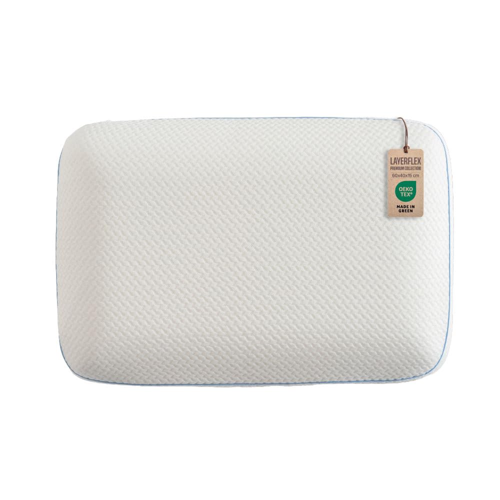 Layerflex Memory Foam Kopfkissen Orthopädisches Nackenkissen Höhenverstellbares Schlafkissen 3-Lagen Visco Kissen Ergonomische Nackenstütze Individueller Komfort Kissengröße 60x40x6,5+2+6,5