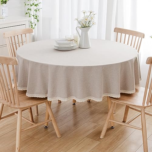 Nappe ronde en coton et lin kaki diamètre 140 cm de table