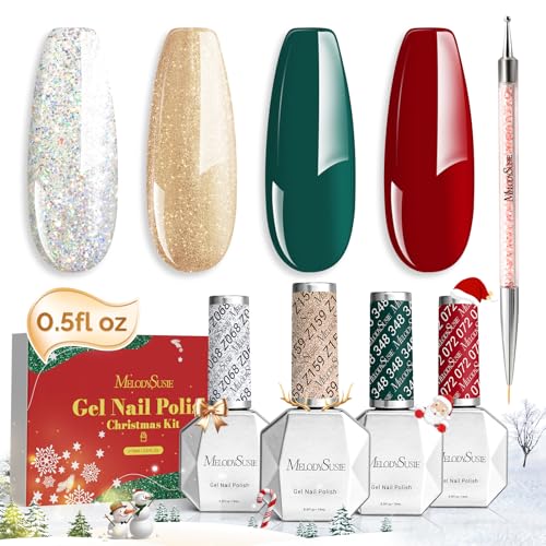 MelodySusie 15ML Christmas Gel Nail Polish Set: Christmas 4 Colors