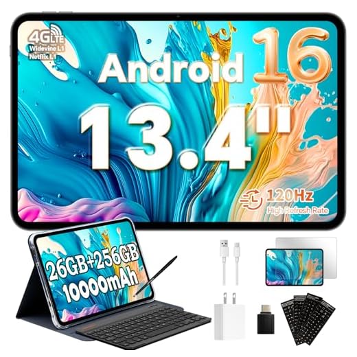 TECLAST Tablet T65Case 13.4 Zoll 120Hz Display, 10000mAh, Android 16 Tablets, 26GB RAM+256GB ROM(4TB TF), 4G LTE Dual SIM, Widevine L1/13MP/GPS, Gemini AI Tablets mit Tastatur, Hülle, Stift, OTG