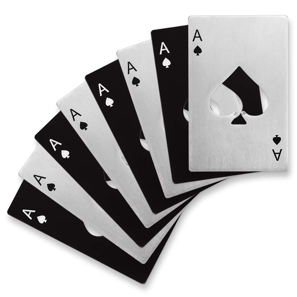 butterfunny カジノ栓抜き 8個 ステンレススチール クレジットカードサイズ カジノ栓抜き ビール栓抜き 財布用 (ブラックとシルバー)