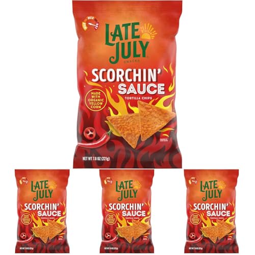 Late July Snacks, Scorchin' Sauce Corn Tortilla Chips, 7.8 Oz. Bag (Pack of 4)