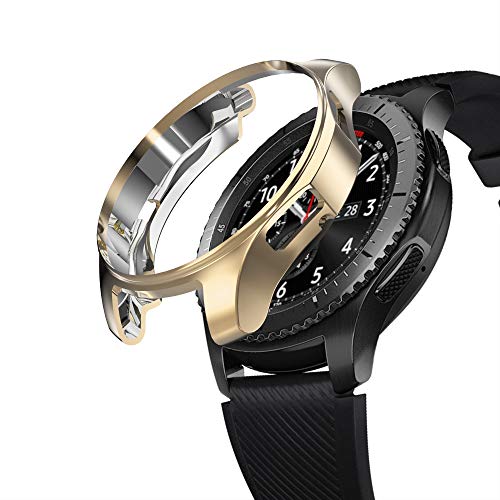 SIRUIBO Case for Samsung Gear S3 Frontier SM-R760, TPU Scractch-Resist Frame Protective Cover Shell for Samsung Gear S3 Frontier/Classic Galaxy Watch 46mm SM-R800 Smartwatch, Gold
