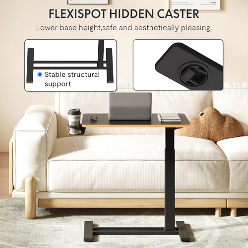Image of FLEXISPOT H7 Adjustable Overbed Bedside Table with Wheels Pneumatic Mobile Standing Desk Laptop Desk Rolling Computer Cart Movable Overbed Tables Hospital Home Use(27.6 inch W x 15.7 inch D, Black Maple)