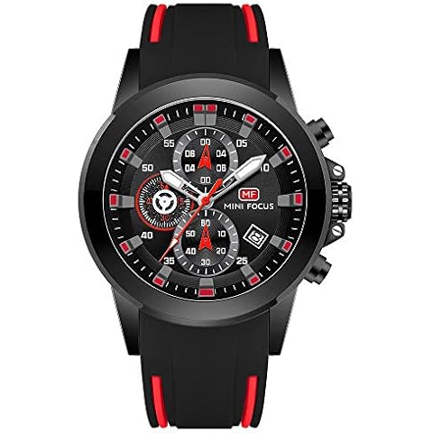 Mini Focus Herren Quarz Sport Uhren Chronograph Militär Leuchtend Big Face mit Silikon Armband MN2161G Cover