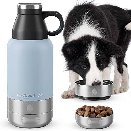 Fawkes & Co Portable Dog Water Bottle - 32oz Insulated Stainless Steel Dog Water Bottle with Bowls - Dog Travel Dispenser Water Bottle Portable Dog Bowl - Water Bottle for Dogs On The Go (Blue)