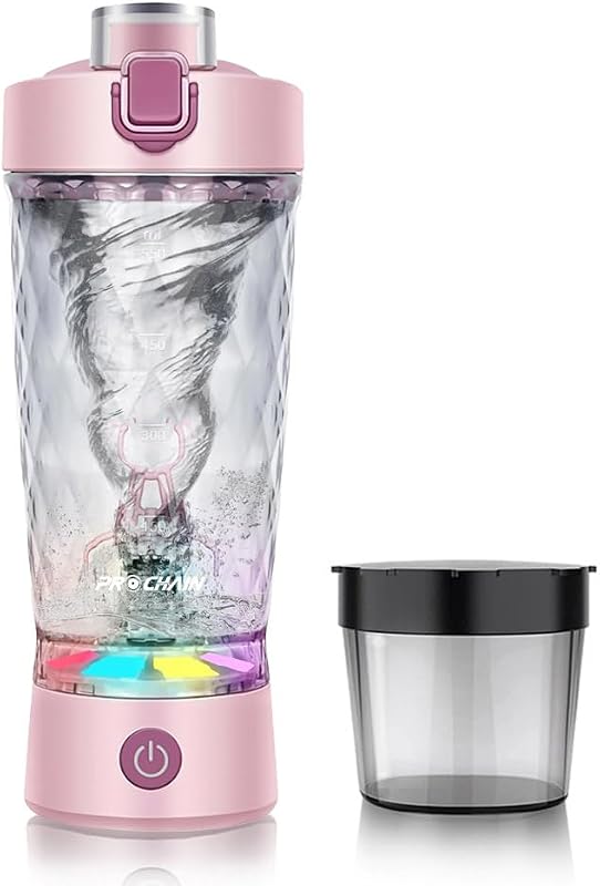 Botella mezcladora de proteínas eléctrica PROCHAIN, Tritan sin BPA de 22 oz | Mezclador de batidos de proteínas recargable por USB con vaso de almacenamiento de polvo, botella automezcla para gimnasio, entrenamiento y deportes