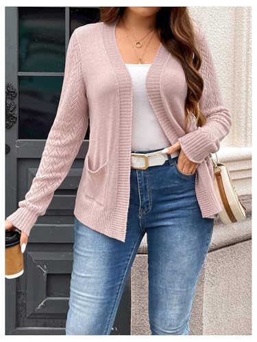 SOLY HUX Women's Plus Size Cardigan Open Front Long Sleeve Knit Sweater with Pockets4