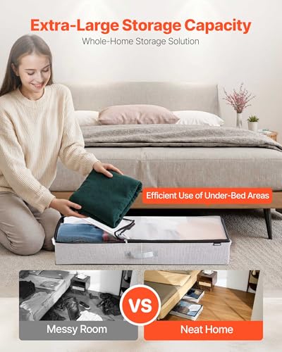 Image of VEVOR Under Bed Storage with Clear Lids, 33.5 x 16.9 x 4.7 Inch, 45L Large Underbed Clothes Storage Containers, Low Profile Under Bed Drawer Shoe Organizer Bins Box for Blanket Shoe Bedroom, 2 Pack