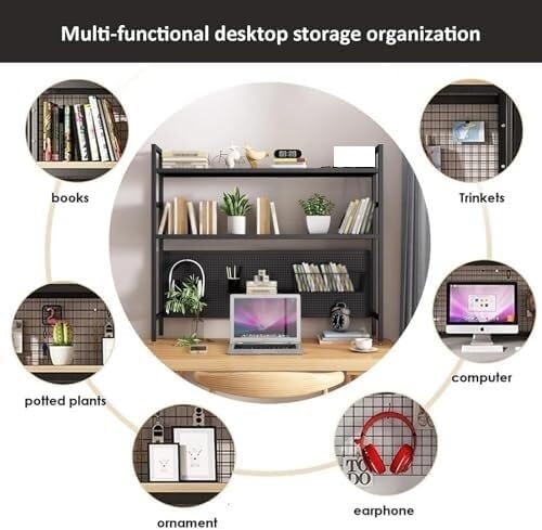 Scaffale da scrivania multifunzionale in metallo - Espositore da banco for | organizer libreria tavolo for ufficio domestico(75x98x22cm(30x39x9inch),Black)