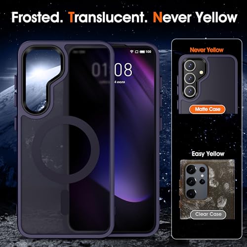 Image of Oterkin Magnetic Samsung Galaxy S26 Case, Dark Purple | Matte, Compatible with MagSafe, Frosted Translucent, Shockproof Anti-Scratch Slim Fit, Military Grade Protection