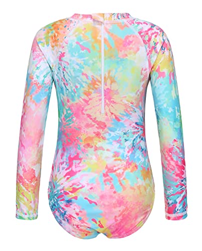 Girls Long Sleeve Rash Guard One Piece Swimsuits for Kids Tie Dye Bathing Suit UPF 50+ Swim Shirts 3-16 Years2
