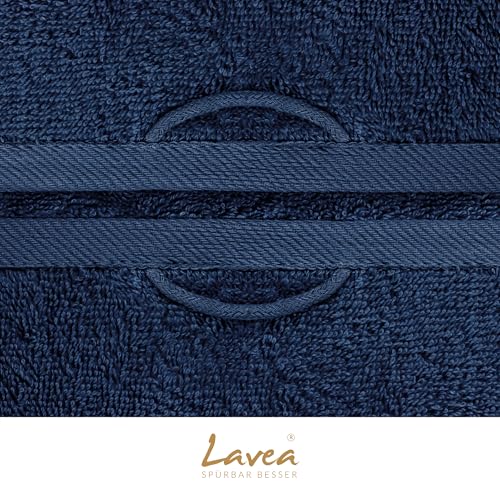 Lavea® 4er Set Handtücher 50x100 cm, Elena Frottiererie, 100% Baumwolle, Frottier Badetuch, saugstark und weich, Sporthandtuch, 60°C waschbar, trocknergeeignet, Handtuch Set, Frottee, Navy