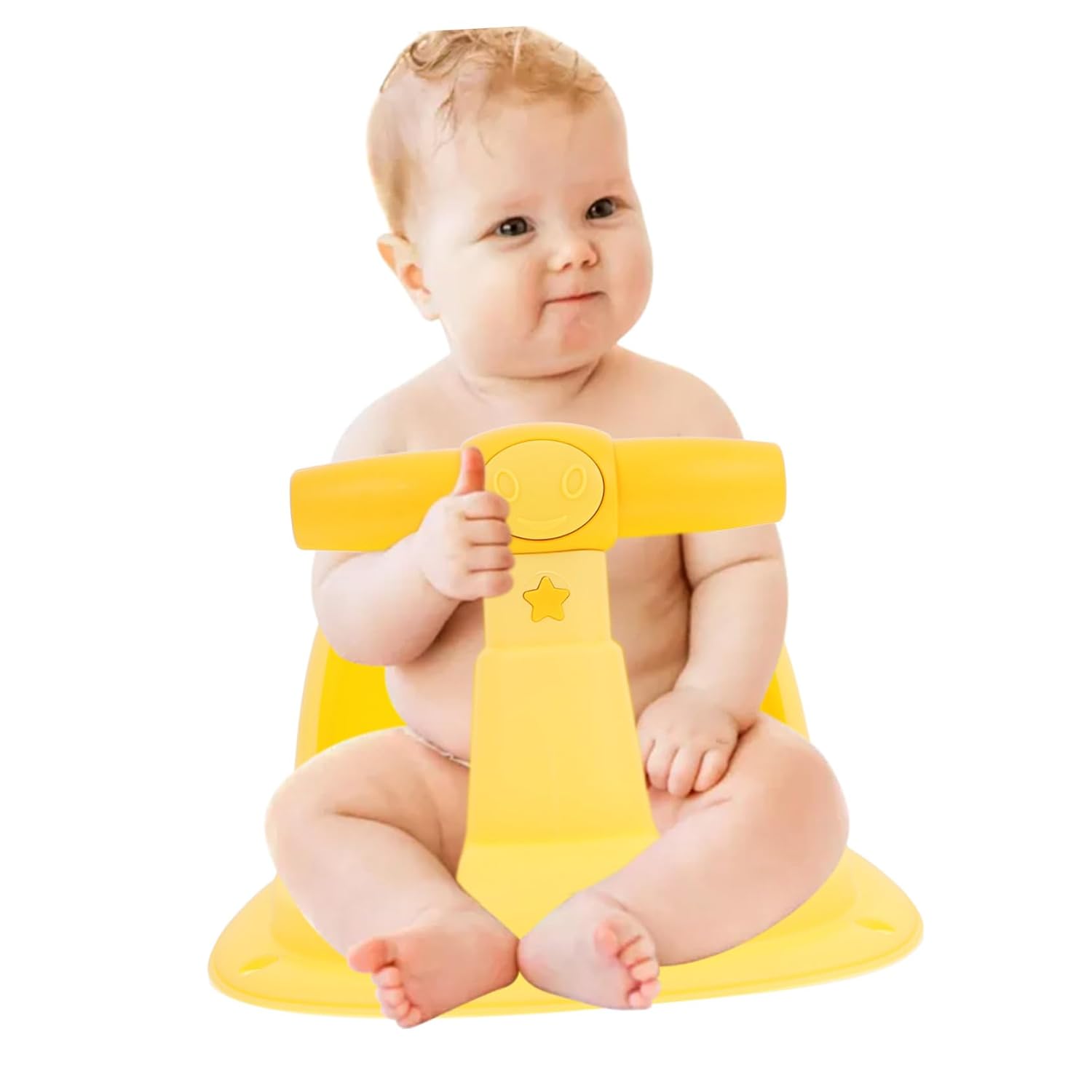 SHOWERORO Bath Seat for Sitting Up Non-Slip Tub Chair with Ergonomic Soft Material Versatile Yellow Bathing Support for Newborns and Boys in Shower and Tub