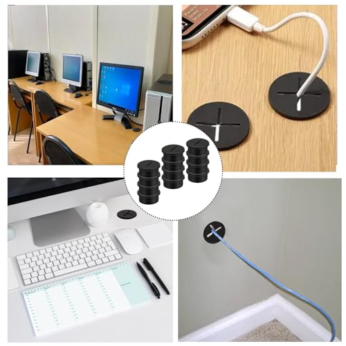 SWTYExt 12 Stück Kabeldurchlass 25mm Kabeldurchführung Schreibtisch Schwarz Tisch Kabeldurchführung Flexible Silikon Kabeldurchlass Schreibtisch mit 1 Bohrer für Schreibtisch Schule Büro Zuhause