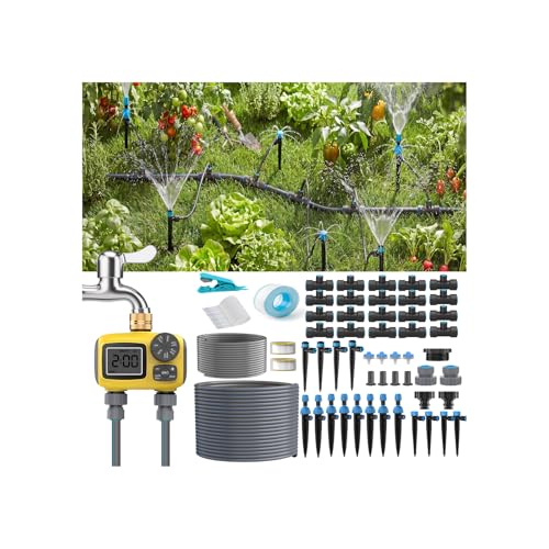 45 M Automatique Goutte à Goutte Kit D’irrigation Complet Avec Programmateur Pour Jardin, Système D'arrosage Automatique avec 2 Sorties D'eau et 4 Types de...