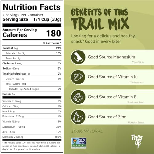 Image of Trail Mix Nuts and Seeds - Brazil Nuts, Cashews, Pumpkin Seeds and Sunflower Seeds 7oz - Healthy Snack, Gluten Free, Non-GMO, Vegan -Forest Up