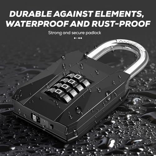 Image of MIORAH Combination Disc Padlock - Heavy Duty Keyless Number Lock with 4-Digit Code Zinc Shackle | Anti-Cut Security Lock for Gate, Garage, Locker, Outdoor Use (Black)