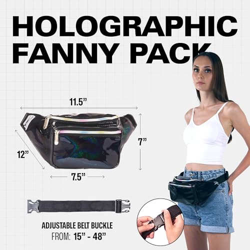 Image of Sojourner Holographic Rave Fanny Pack - Packs for Festival Women, Men | Cute Fashion Waist Bag Belt Bags (Glitter - Black)