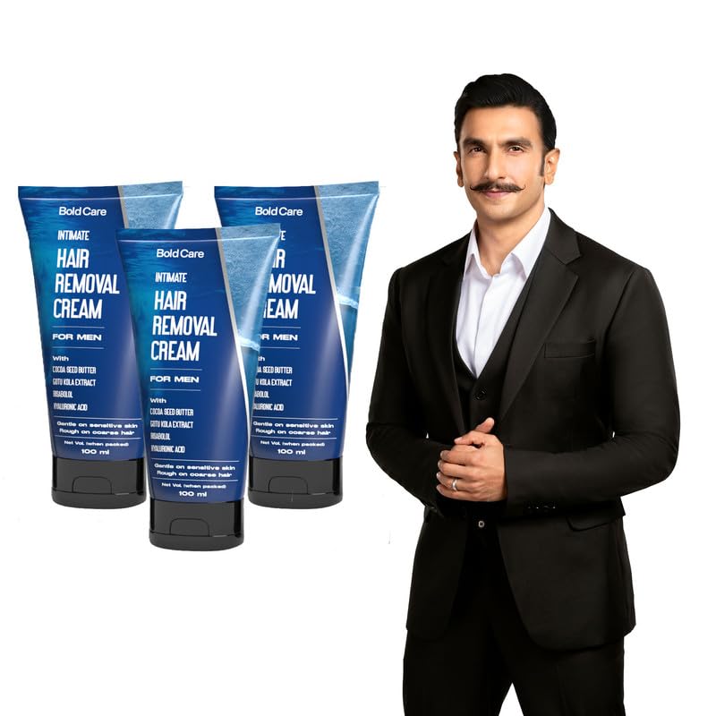 Image of Bold Care Intimate Hair Removal Cream for Men - Fast & Painless, Soothing for Unwanted Coarse Pubic Hair, Suitable For All Skin Types - Pack of 3